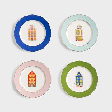 Plate canal house large set of 4
